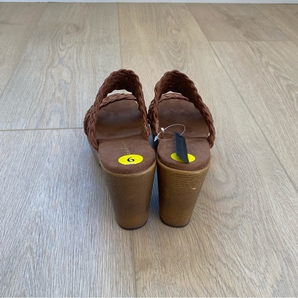 NEW House of Harlow 1960 brown Leather Braided clog Chunky Heel platform sandals - Picture 5 of 5